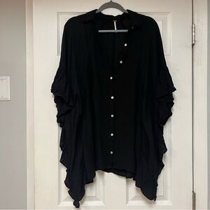 Free People Black Endless Summer Button Down Butterfly Sleeve Gauze Tunic